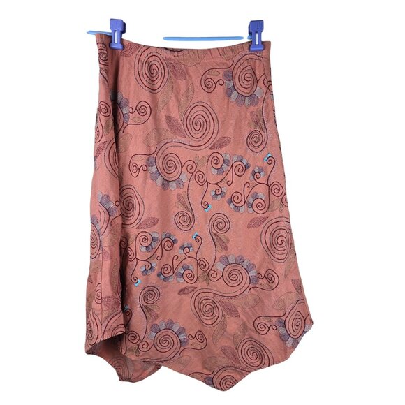 Russ Beren Hand-Colored Embroidered Asymmetrical Skirt S Linen Blend Boho Fairy - Picture 1 of 9